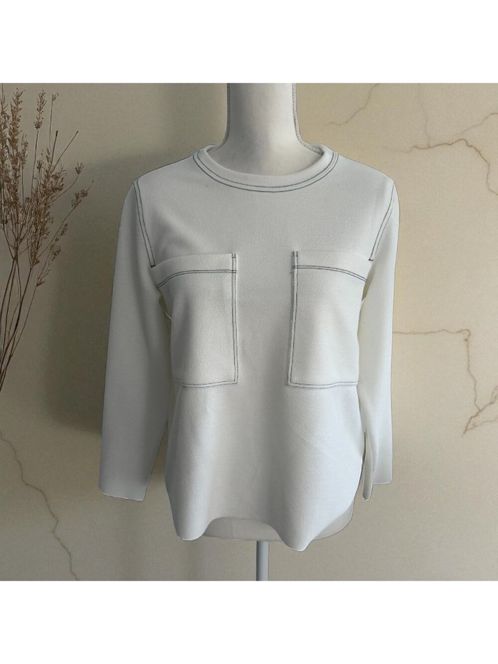 BIMBA Y LOLA White Pocketed 3/4 Sleeve Top Size Small